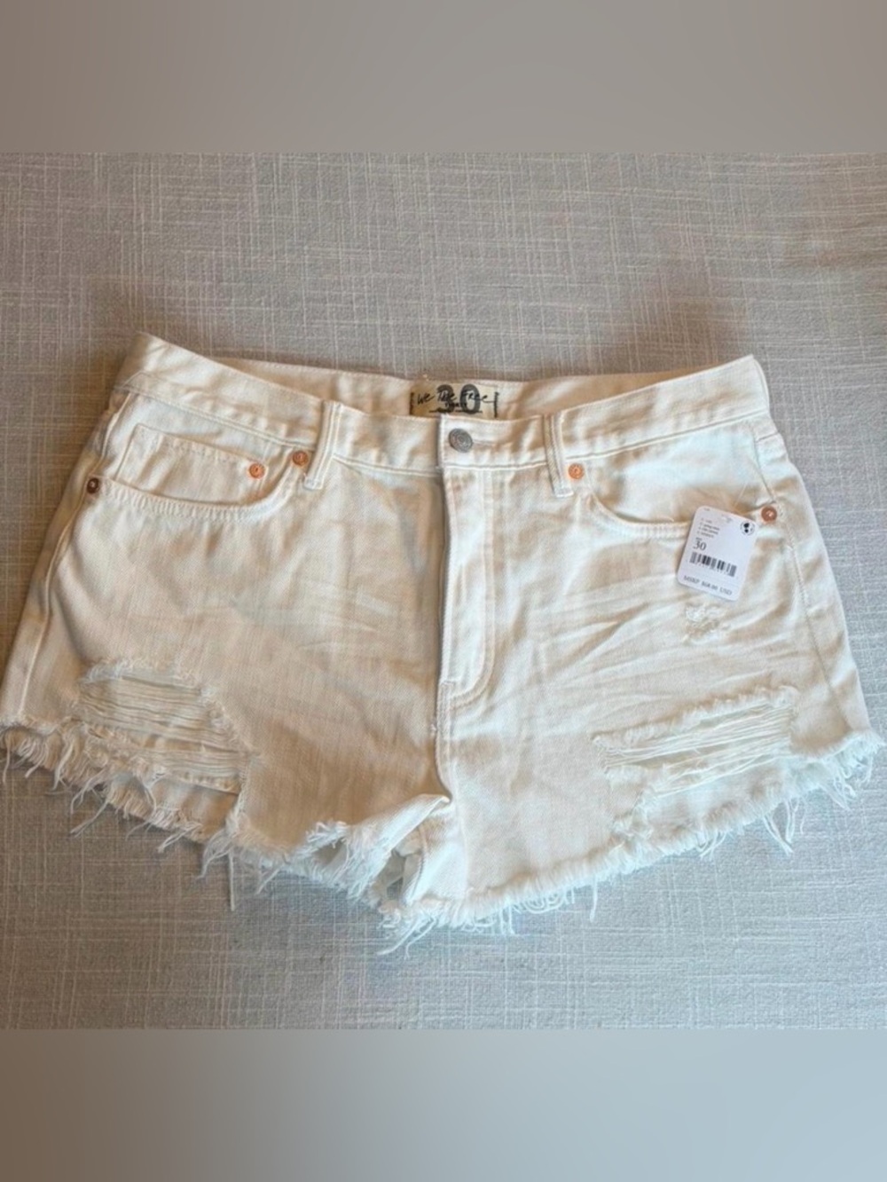 We The Free White Distressed Frayed Hem Denim Shorts